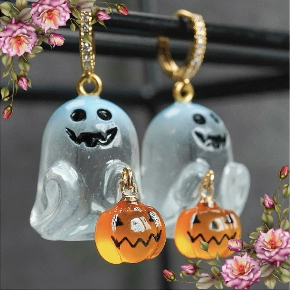 Ghost Pumpkin Earrings With Zirconia‎ Circle Halloween trick or treat